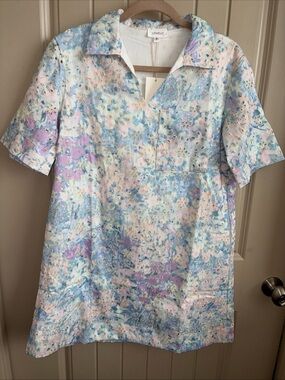 Love Pastel Floral Eyelet Asymmetrical Dress in Blue, Pink, Cream